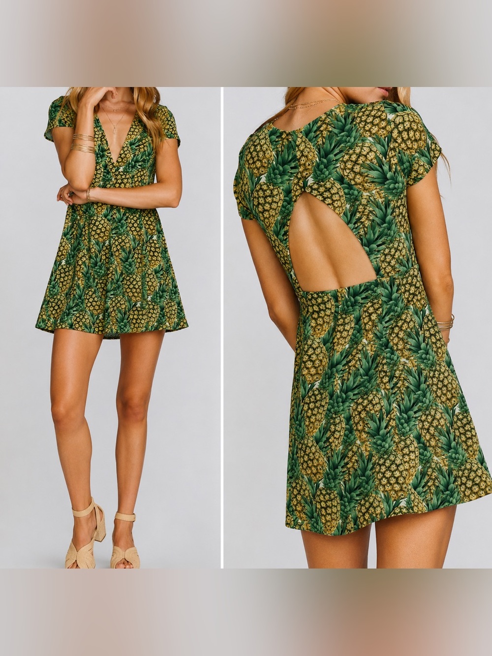Show Me Your Mumu Ibiza Mini Dress Pineapple Print Sz M Cut Out Detail Tropical